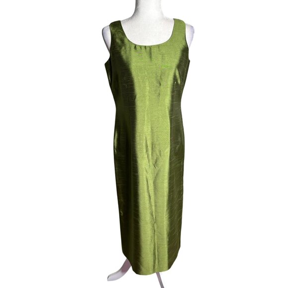 Coldwater Creek Two Piece Green Brocade Dress Jacket Set Petite 10 Green Beaded - Picture 6 of 9